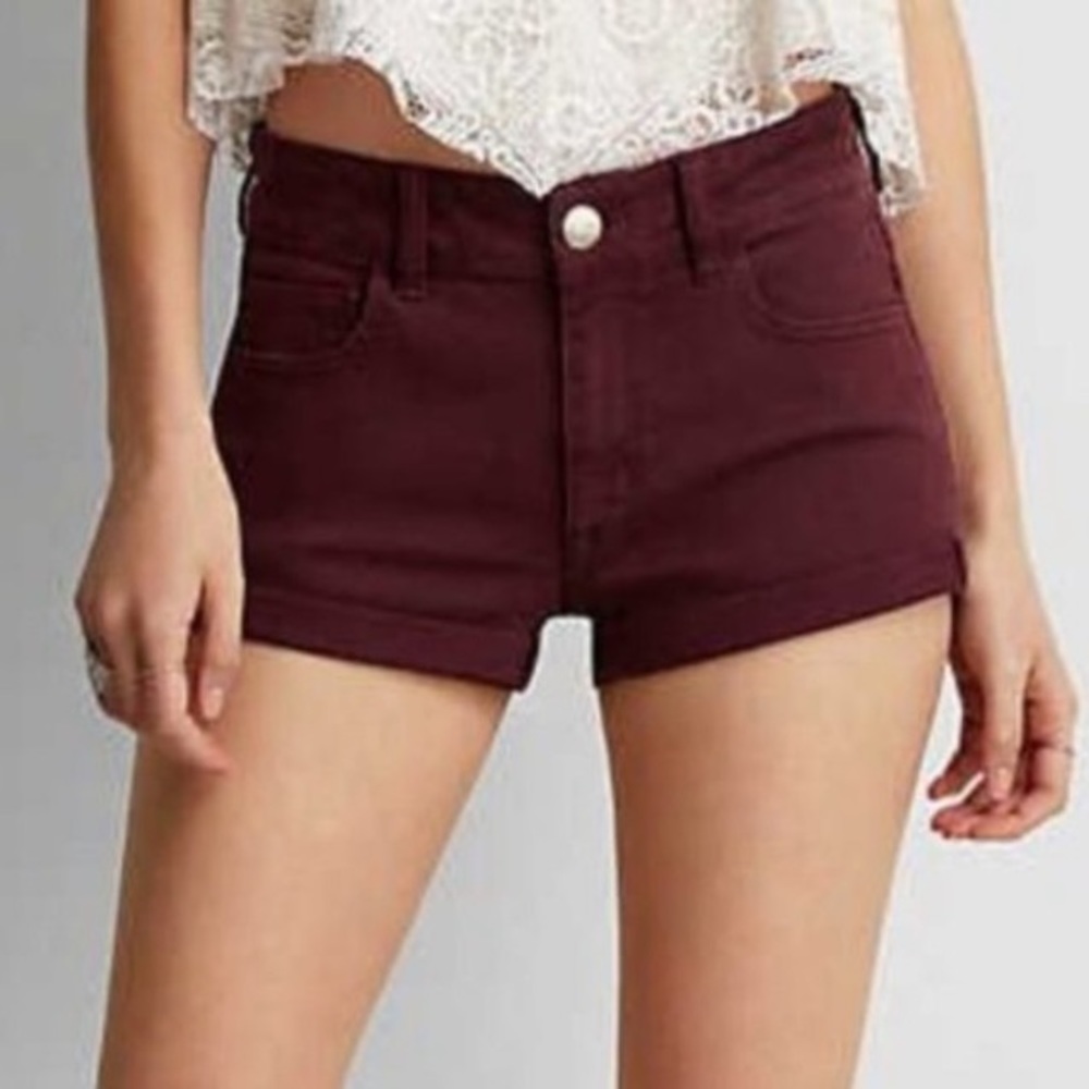 Maroon High Waisted Shorts